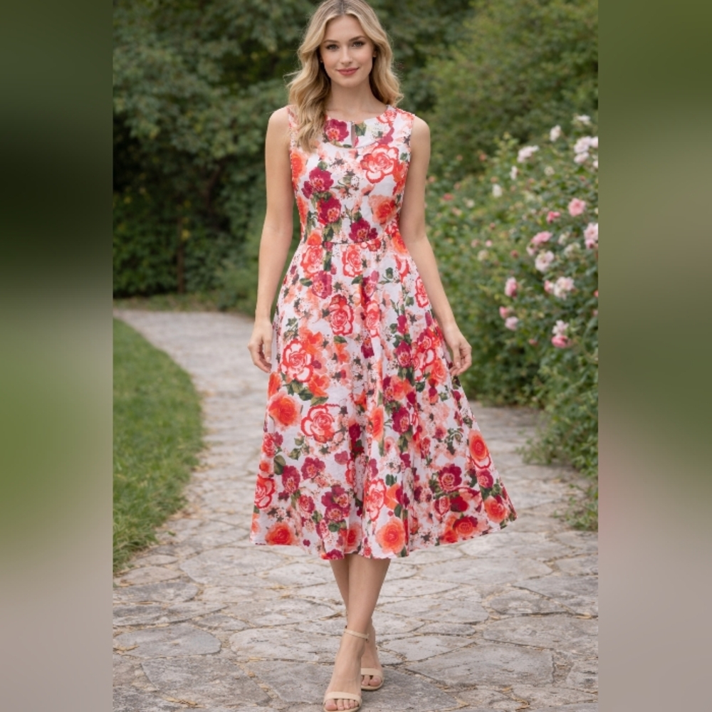 Haani Vibrant Flora Fit AndFlare l Maxi Dress.Pit To Pit 18".New No Tag.